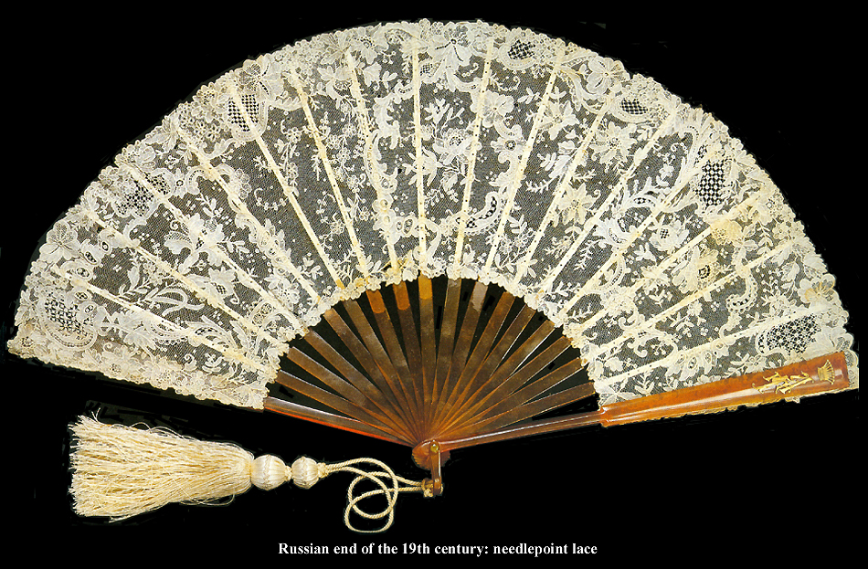 Needelepoint lace fan Russia late 19th century